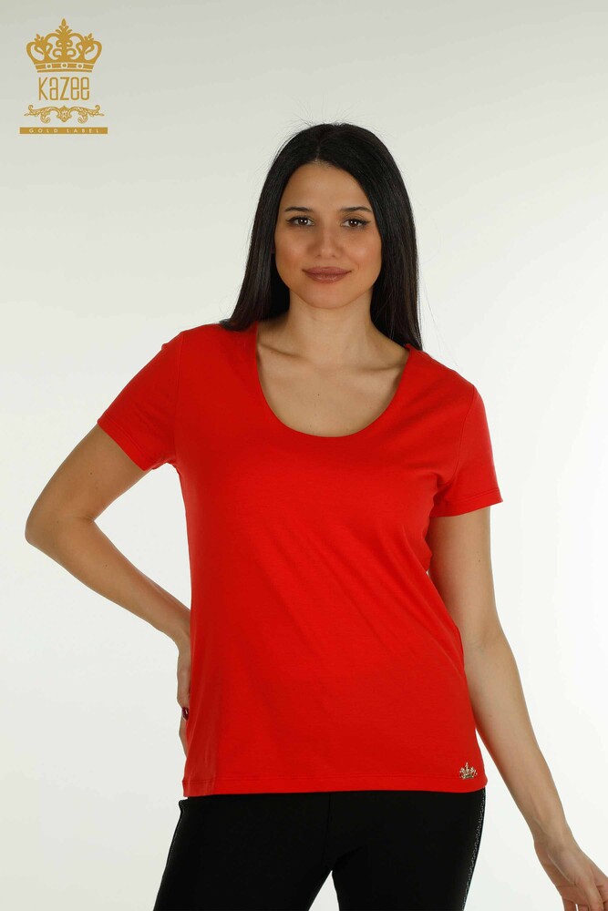 Wholesale Women's Blouse - Basic - With Logo - Red - 79190 | KAZEE - 1