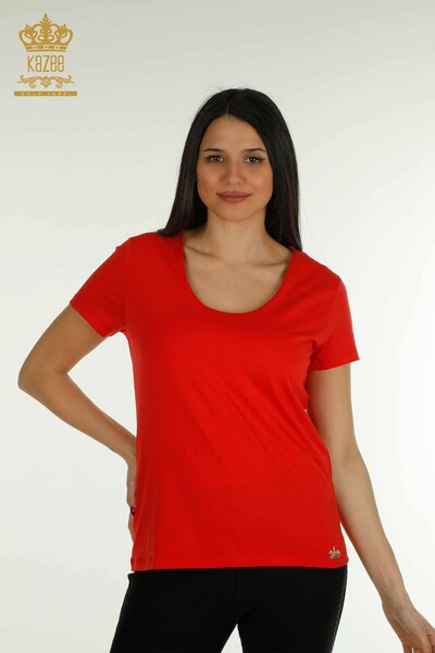 Wholesale Women's Blouse - Basic - With Logo - Red - 79190 | KAZEE 