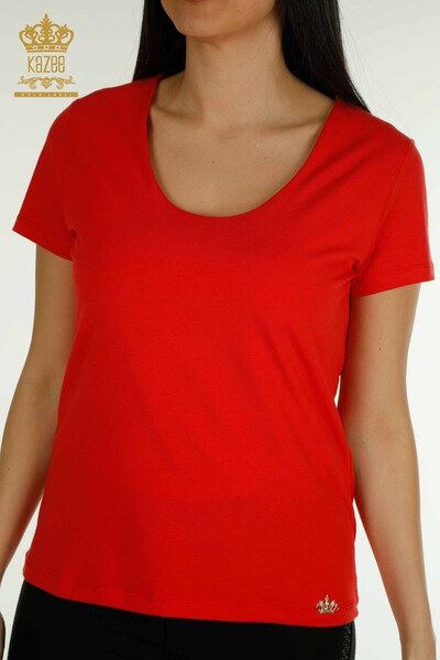 Wholesale Women's Blouse - Basic - With Logo - Red - 79190 | KAZEE - 2