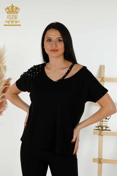 Wholesale Women's Blouse - Beads Stone Embroidered - Black - 79200 | KAZEE - Kazee