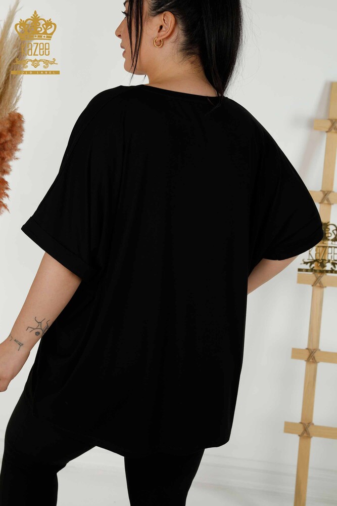 Wholesale Women's Blouse - Crew Neck - Black - 79333 | KAZEE - 8