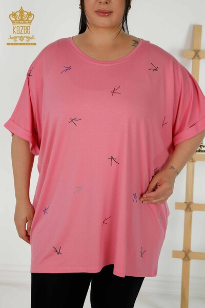 Wholesale Women's Blouse - Crew Neck - Pink - 79333 | KAZEE - 2