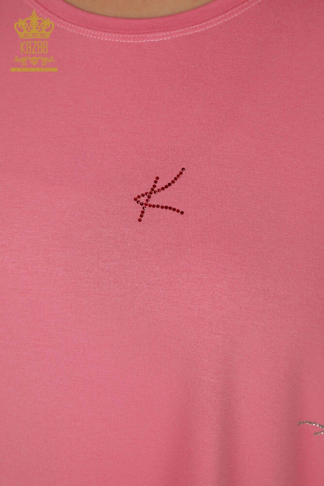 Wholesale Women's Blouse - Crew Neck - Pink - 79333 | KAZEE - 4