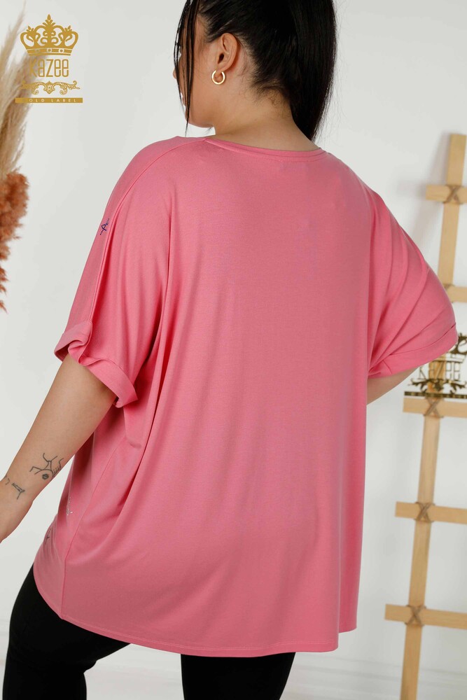 Wholesale Women's Blouse - Crew Neck - Pink - 79333 | KAZEE - 9