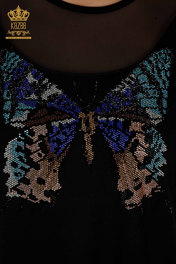 Wholesale Women's Blouse - Butterfly Pattern - Black - 79103 | KAZEE - 3