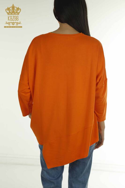 Wholesale Women's Blouse Crystal Stone Embroidered Orange - 2402-231049 | S&M