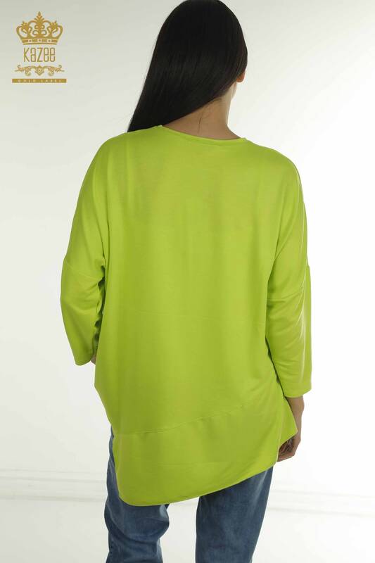 Wholesale Women's Blouse Crystal Stone Embroidered Pistachio Green - 2402-231049 | S&M