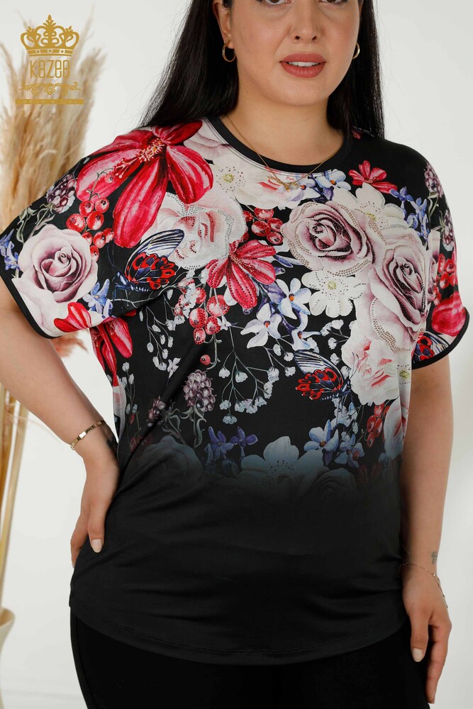 Wholesale Women's Blouse - Digital Print - Patterned - 79202 | KAZEE - 2