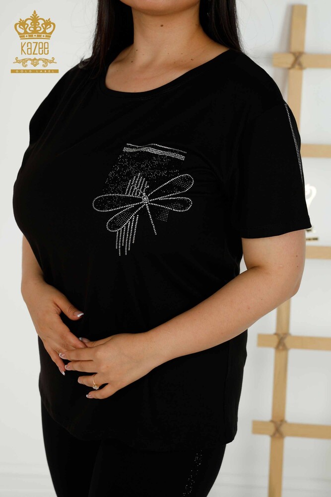 Wholesale Women's Blouse - Dragonfly Detail - Black - 79370 | KAZEE - 2