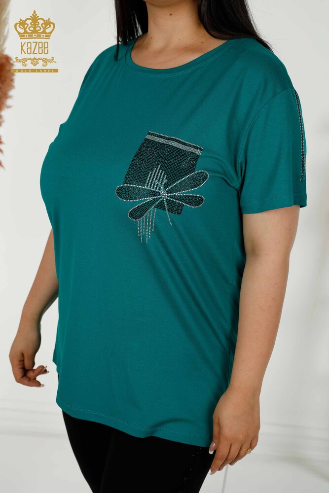 Wholesale Women's Blouse - Dragonfly Detailed - Green - 79370 | KAZEE - 2