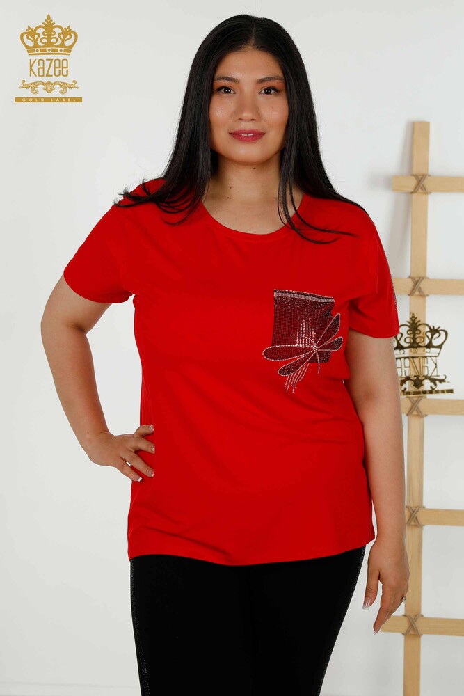 Wholesale Women's Blouse - Dragonfly Detailed - Red - 79370 | KAZEE - 1