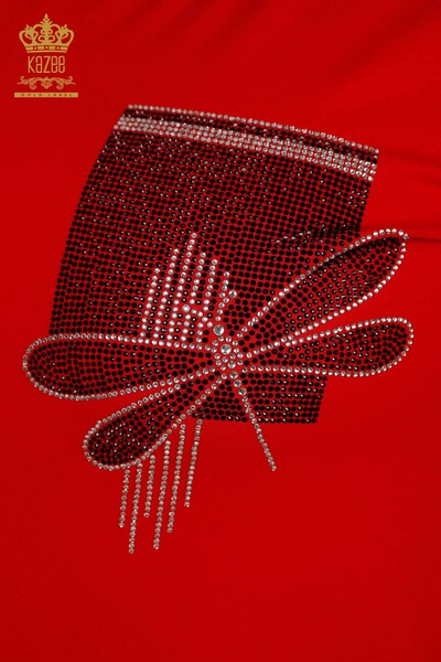 Wholesale Women's Blouse - Dragonfly Detailed - Red - 79370 | KAZEE - 3