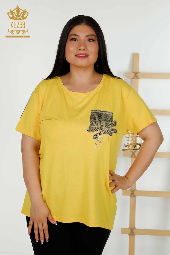 Wholesale Women's Blouse Dragonfly Detailed Yellow - 79370 | KAZEE - 1