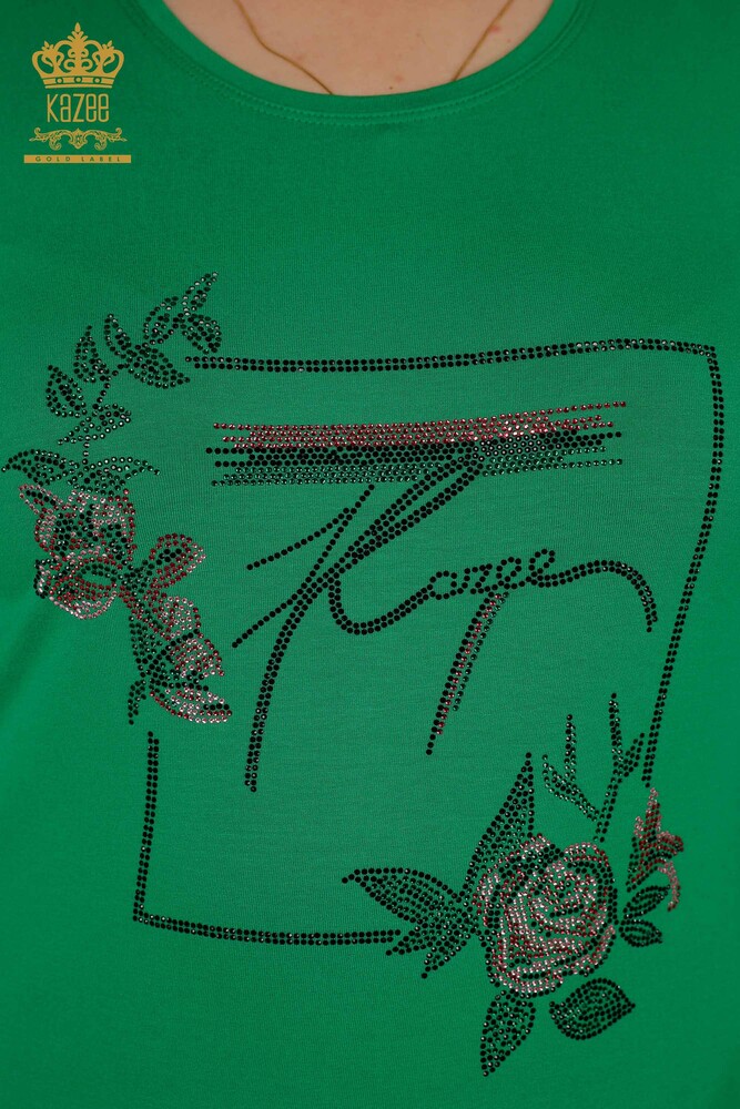 Wholesale Women's Blouse - Floral Pattern - Green - 79042 | KAZEE - 3