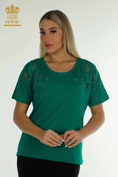 Wholesale Women's Blouse - Floral Pattern - Green - 79093 | KAZEE 