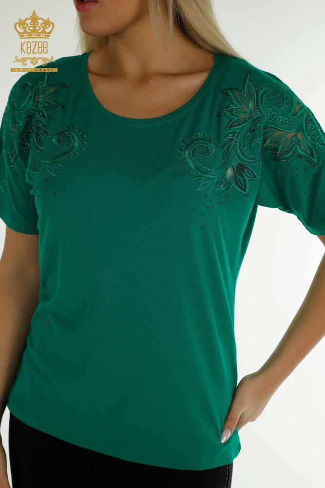 Wholesale Women's Blouse - Floral Pattern - Green - 79093 | KAZEE - 2