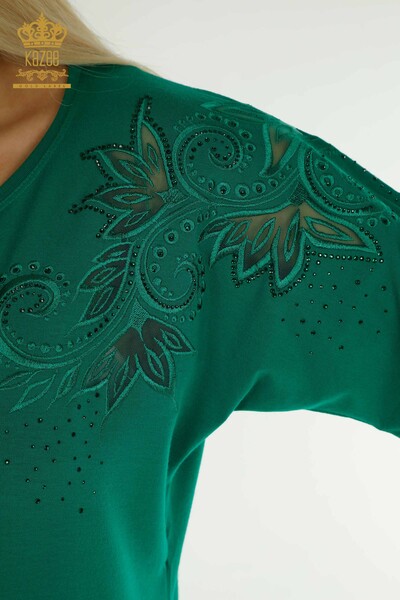 Wholesale Women's Blouse - Floral Pattern - Green - 79093 | KAZEE - 4