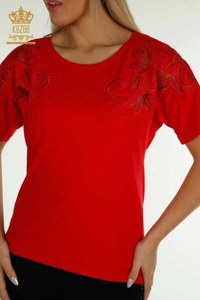 Wholesale Women's Blouse Floral Pattern Red - 79093 | KAZEE - 2