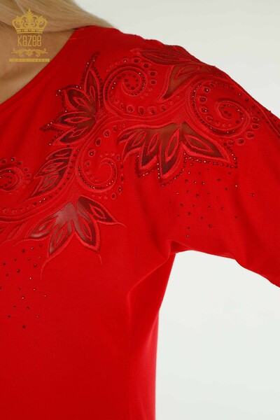 Wholesale Women's Blouse Floral Pattern Red - 79093 | KAZEE - 4