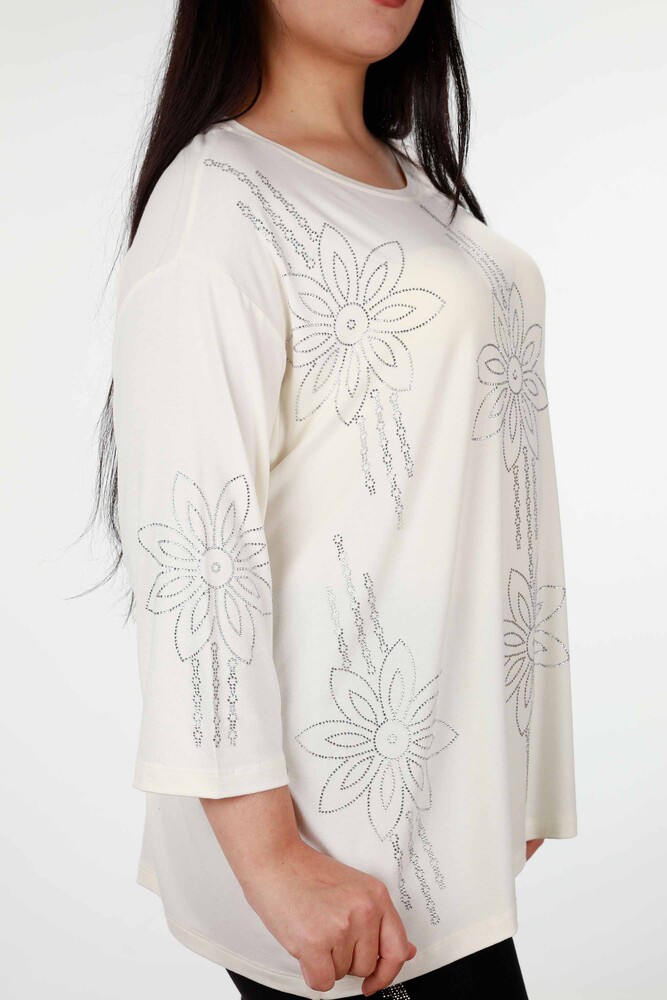 Wholesale Women's Blouse Floral Embroidered Half Sleeve - 77989 | KAZEE - 3