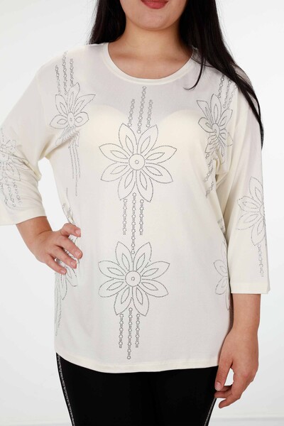 Wholesale Women's Blouse Floral Embroidered Half Sleeve - 77989 | KAZEE - 2