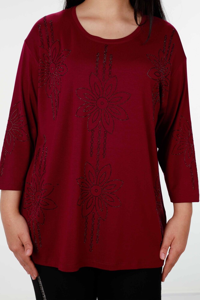 Wholesale Women's Blouse Floral Embroidered Half Sleeve - 77989 | KAZEE - 13