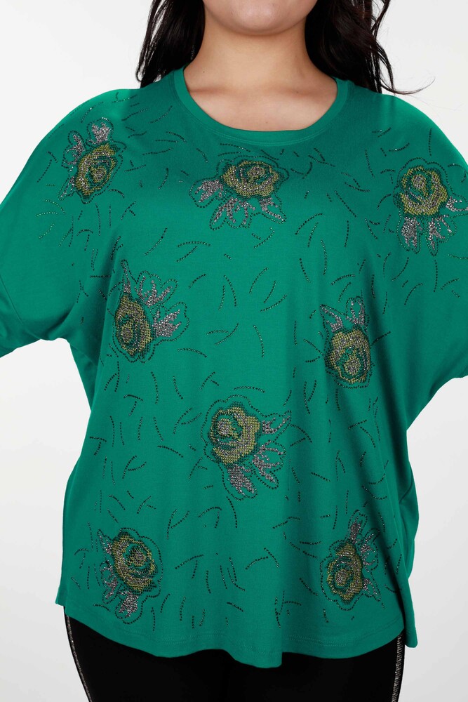 Wholesale Women's Blouse With Flower Embroidery Stone Embroidered - 78898 | KAZEE - 24