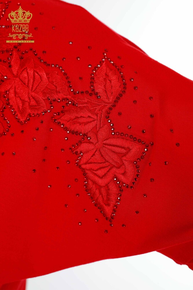 Wholesale Women's Blouse Floral Pattern Red - 79031 | KAZEE - 5