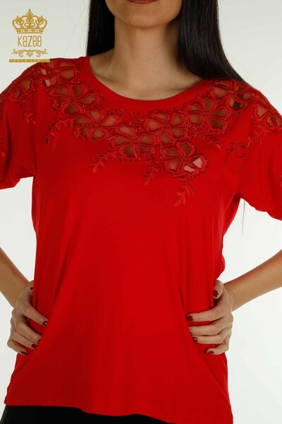 Wholesale Women's Blouse Floral Pattern Red - 79049 | KAZEE - 2