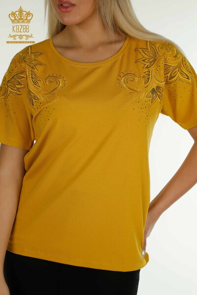 Wholesale Women's Blouse Floral Patterned Saffron - 79093 | KAZEE - 2