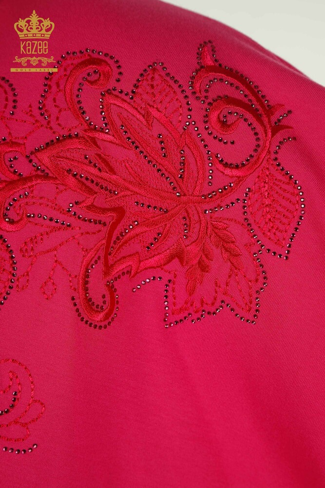 Wholesale Women's Blouse Leaf Pattern Fuchsia - 79090 | KAZEE - 5