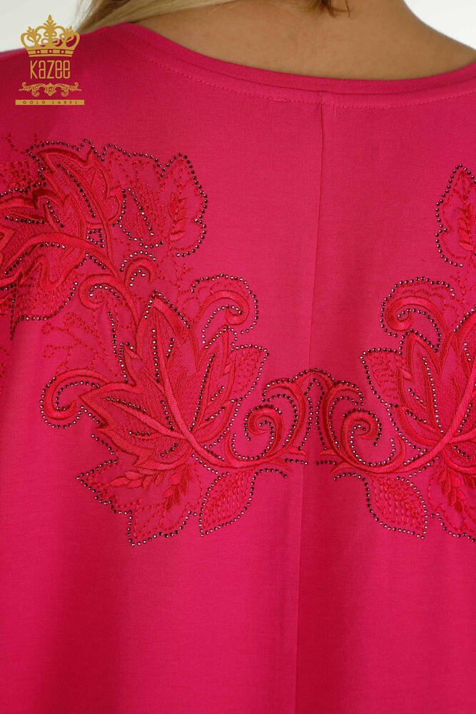 Wholesale Women's Blouse Leaf Pattern Fuchsia - 79090 | KAZEE - 8