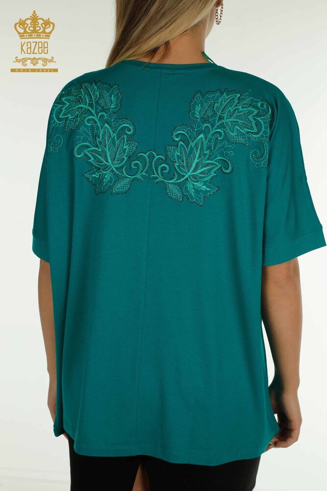 Wholesale Women's Blouse Leaf Patterned Green - 79090 | KAZEE - 8