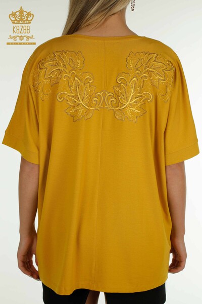 Wholesale Women's Blouse - Leaf Patterned - Saffron - 79090 | KAZEE - 8