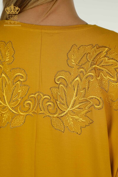 Wholesale Women's Blouse - Leaf Patterned - Saffron - 79090 | KAZEE - 9