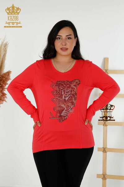 Wholesale Women's Blouse - Leopard Pattern - Pomegranate Flower - 79040 | KAZEE - Kazee