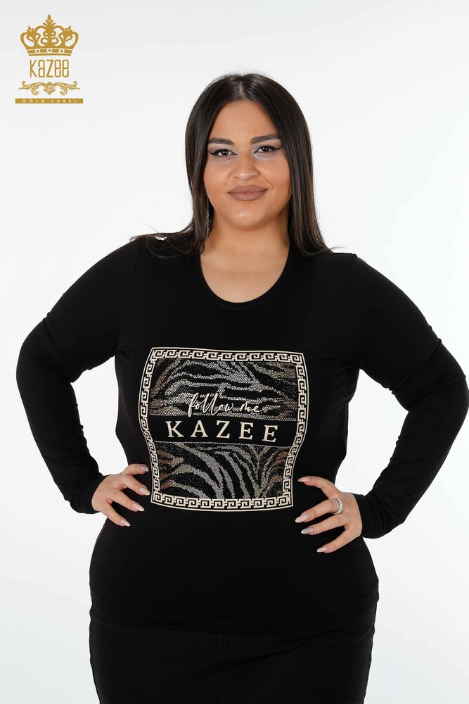 Wholesale Women's Blouse Patterned Black - 78997 | KAZEE - 1