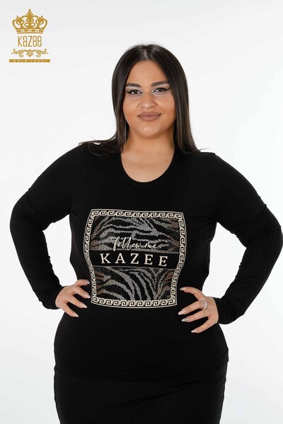 Wholesale Women's Blouse Patterned Black - 78997 | KAZEE - Kazee