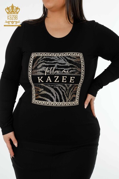 Wholesale Women's Blouse Patterned Black - 78997 | KAZEE - 2