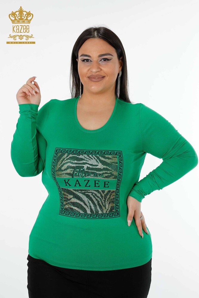 Wholesale Women's Blouse Patterned Green - 78997 | KAZEE - 1