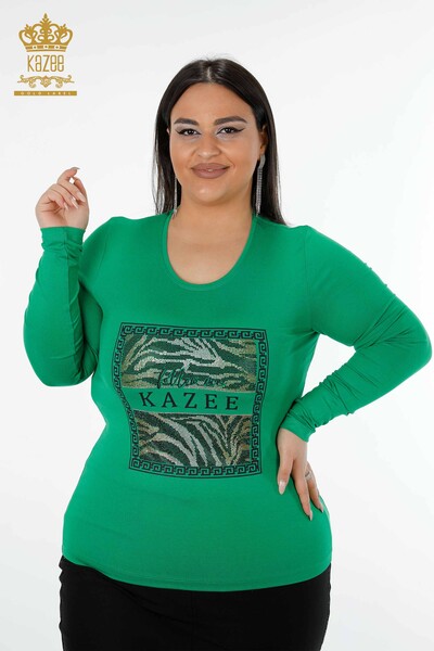 Wholesale Women's Blouse Patterned Green - 78997 | KAZEE - Kazee