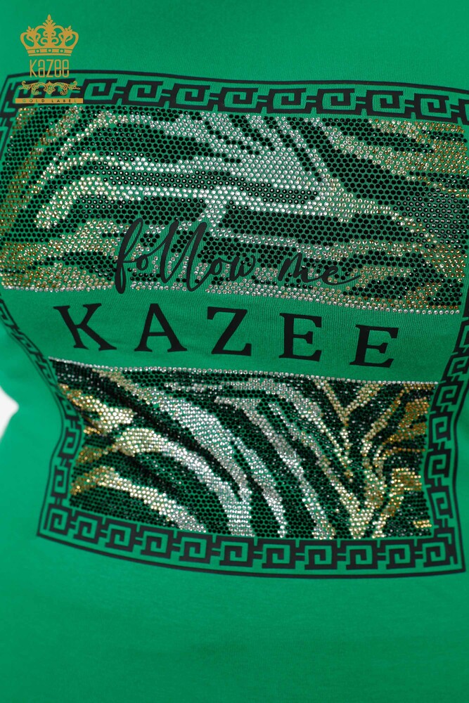 Wholesale Women's Blouse Patterned Green - 78997 | KAZEE - 3