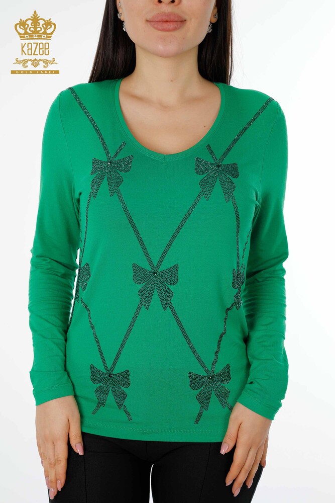 Wholesale Women's Blouse Patterned Green - 79003 | KAZEE - 2