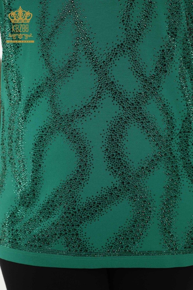 Wholesale Women's Blouse - Patterned - Short Sleeve - Green - 79070 | KAZEE - 3