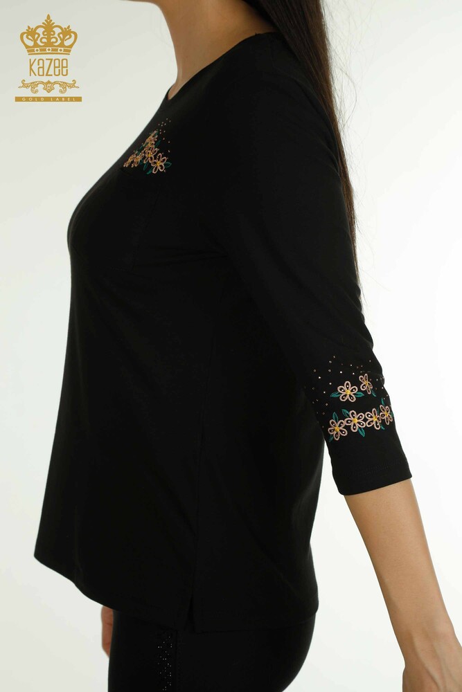 Wholesale Women's Blouse with Pocket Detail Black - 79477 | KAZEE - 7