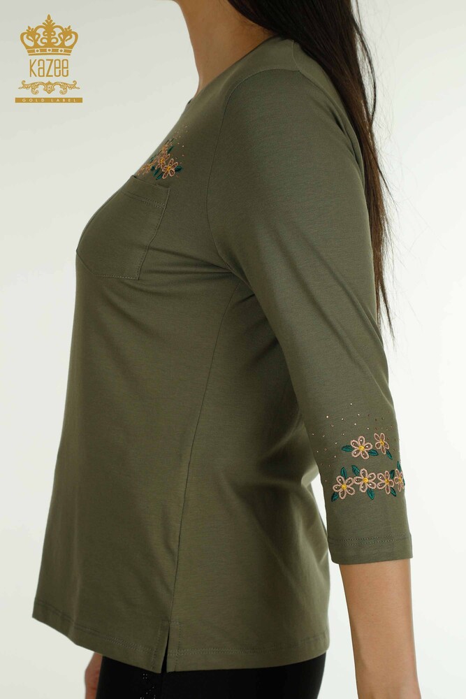 Wholesale Women's Blouse with Pocket Detail Khaki - 79477 | KAZEE - 7