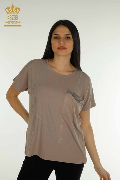 Wholesale Women's Blouse - Pocket Detailed - Mink - 79140 | KAZEE - Kazee