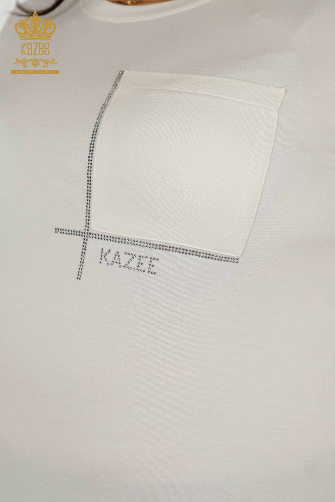 Wholesale Women's Blouse Pocket Short Sleeve - Ecru - 79234 | KAZEE - 3