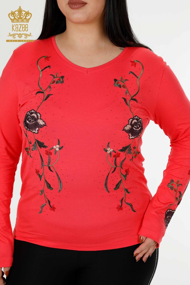 Wholesale Women's Blouse Rose Patterned Pomegranate Blossom - 79044 | KAZEE - 2