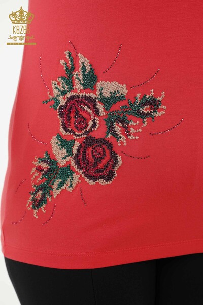 Wholesale Women's Blouse - Rose Pattern - Pomegranate Flower - 79046 | KAZEE - 3